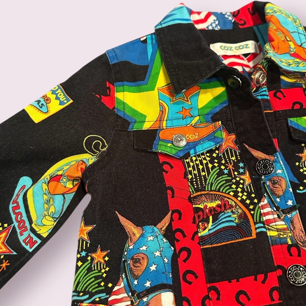 Kids Coz Co Colorful Graphic Long Sleeve Coat Las Vegas Americana Print - Picture 3 of 9